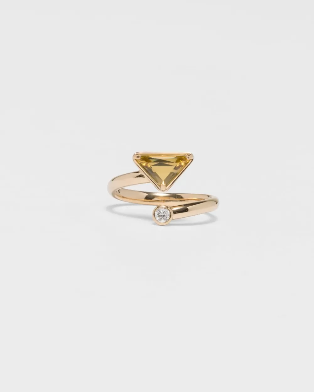 Donna Prada Anello Contrarié Eternal Gold In Oro Giallo Con Diamante E Quarzo Verde