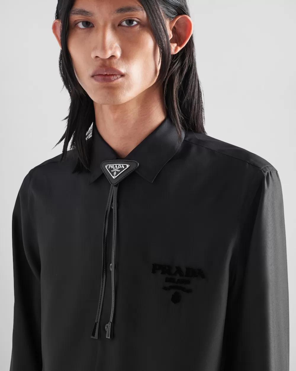 Uomo Prada Bolo Tie In Pelle Spazzolata