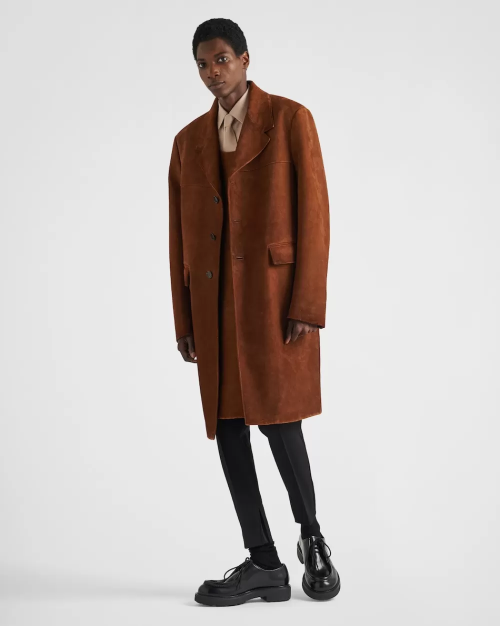 Uomo Prada Cappotto In Pelle Scamosciata