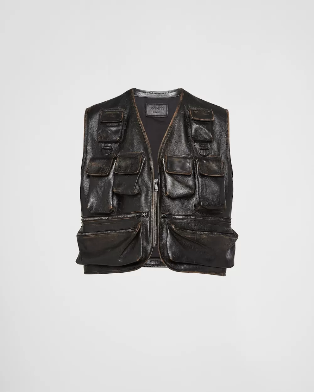 Uomo Prada Gilet Cargo In Pelle