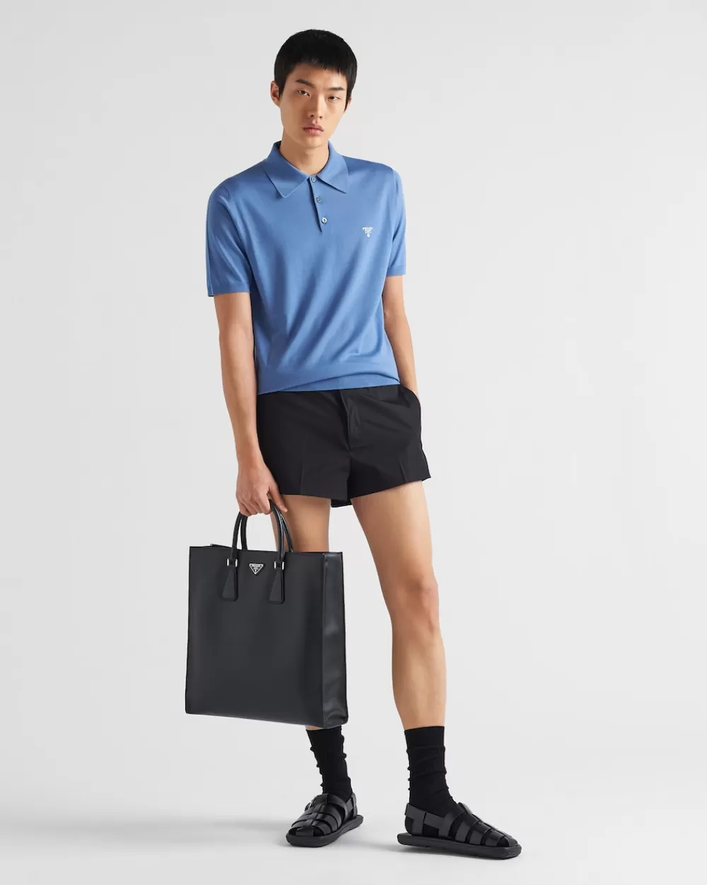 Uomo Prada Maglia Polo In Lana Pettinata