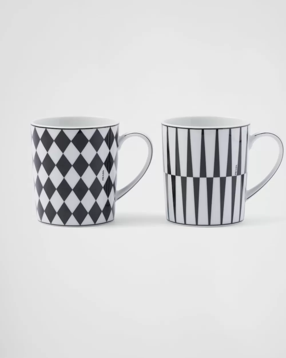 Prada Set Di Due Tazze In Porcellana - Checkerboard E Stripes