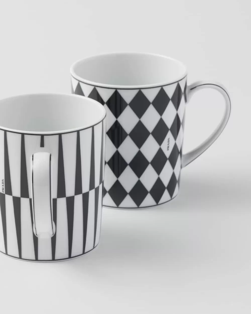 Prada Set Di Due Tazze In Porcellana - Checkerboard E Stripes