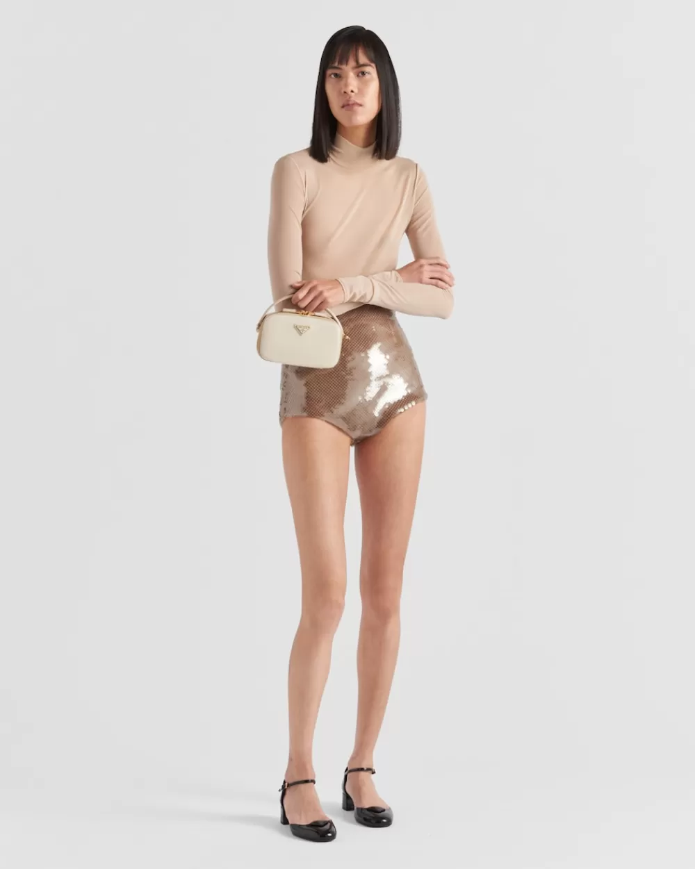 Donna Prada Shorts A Culotte In Tulle Con Paillettes