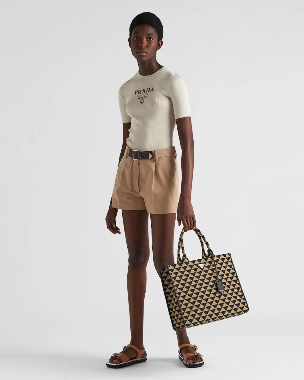 Donna Prada Shorts In Gabardine Con Fibbia