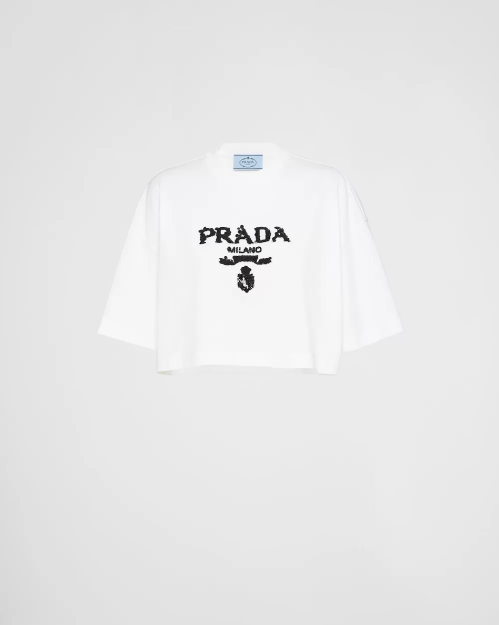 Donna Prada T-shirt Corta Ricamata In Interlock