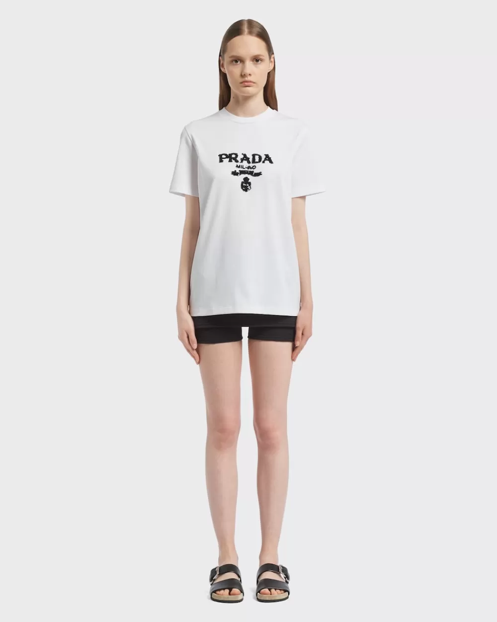 Donna Prada T-shirt Ricamata In Interlock